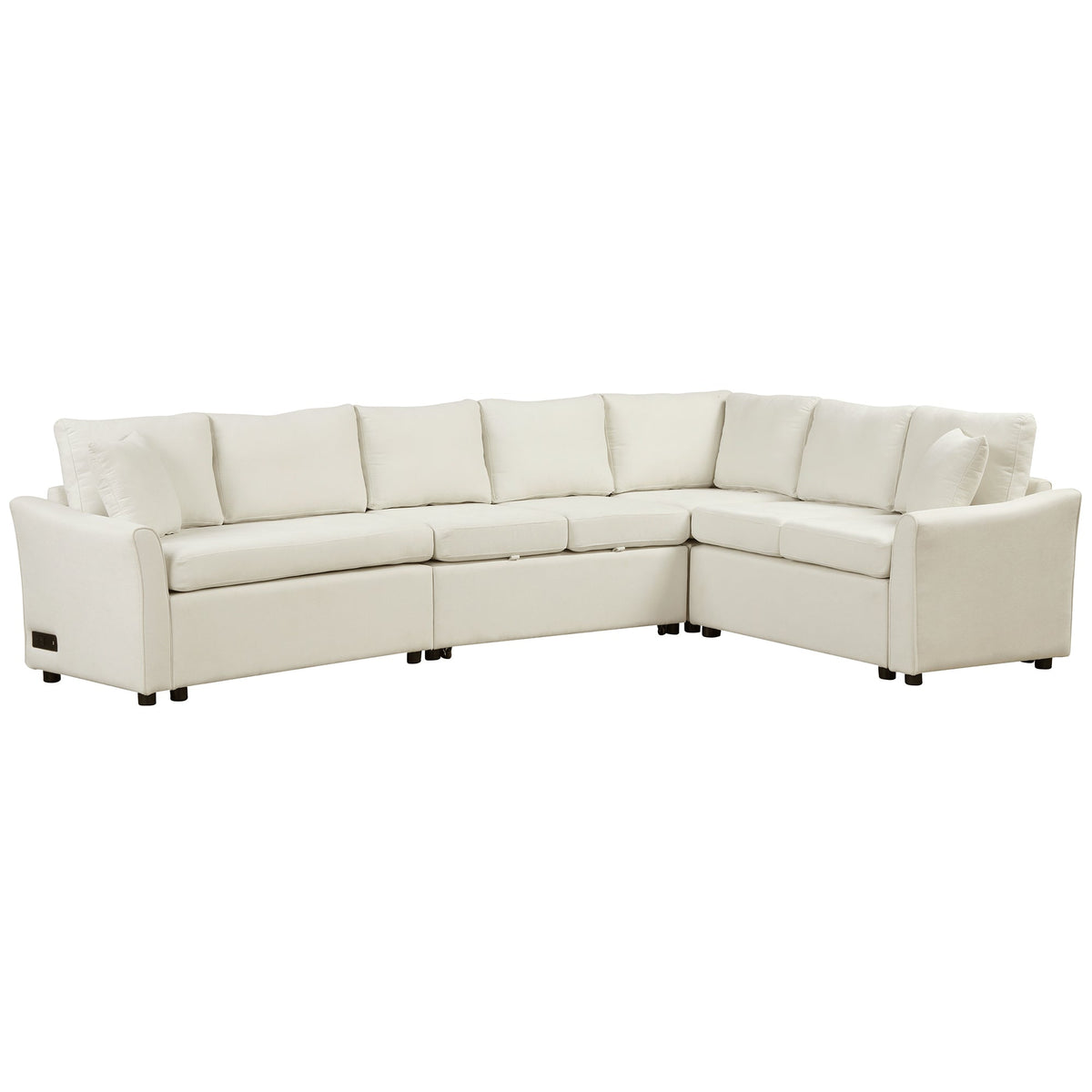 124.8"l-Shaped Sofa Convertible Sofa Bed Pull Out Sofa Sleeper With Two Back Pillows, Two USB Ports and Two Power Socket