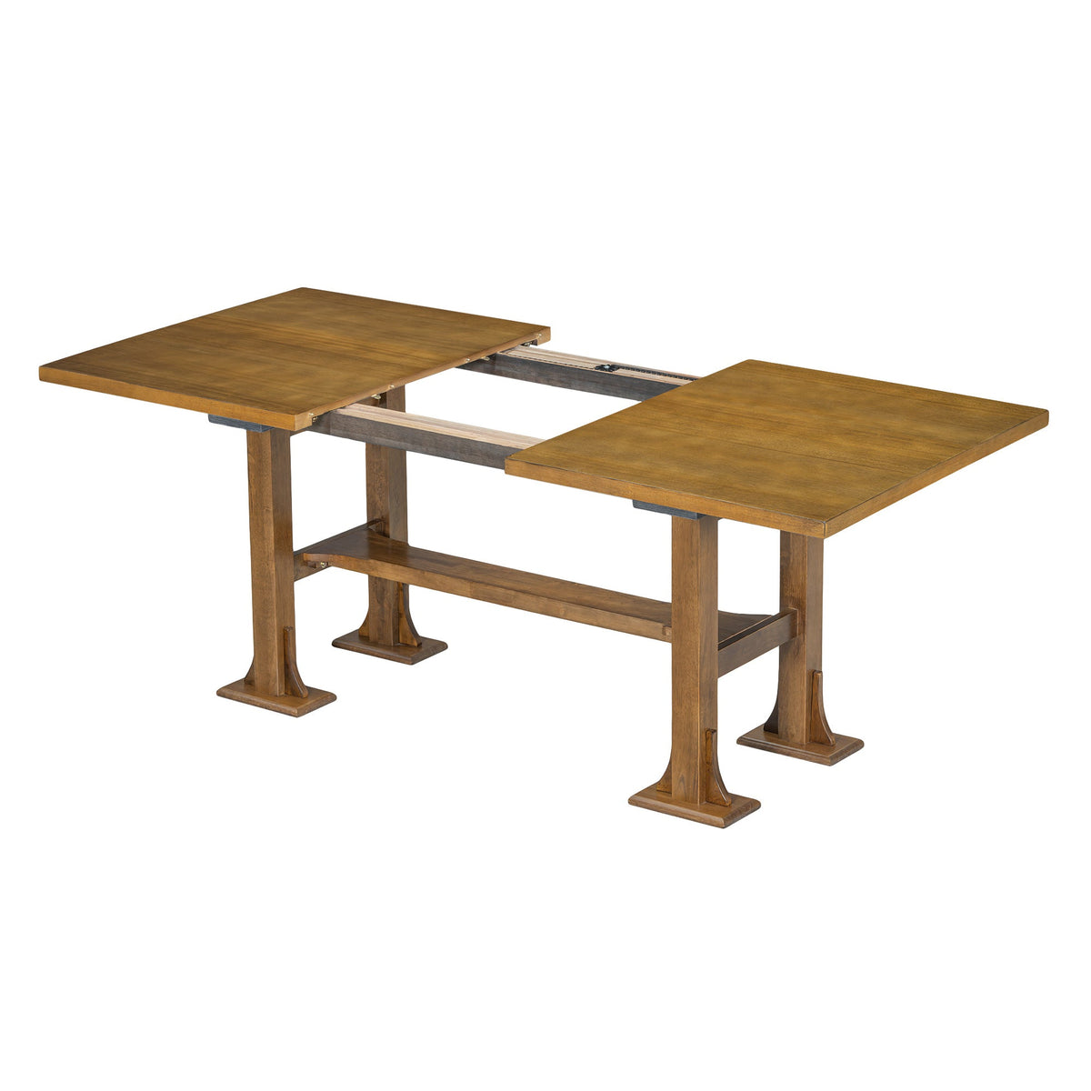 Farmhouse 76inch 6-Piece Extendable Dining Table Set Trestle Kitchen Table Set With 18inch Removable Leaf and Upholstere