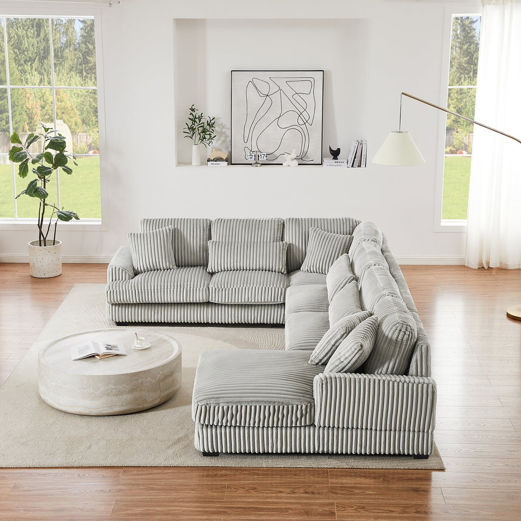 129" Oversized Sectional Sofa U-Shaped Sofa Couch Modern Sofa Upholstered in Soft Corduroy With a Chaise Lounge for Livi