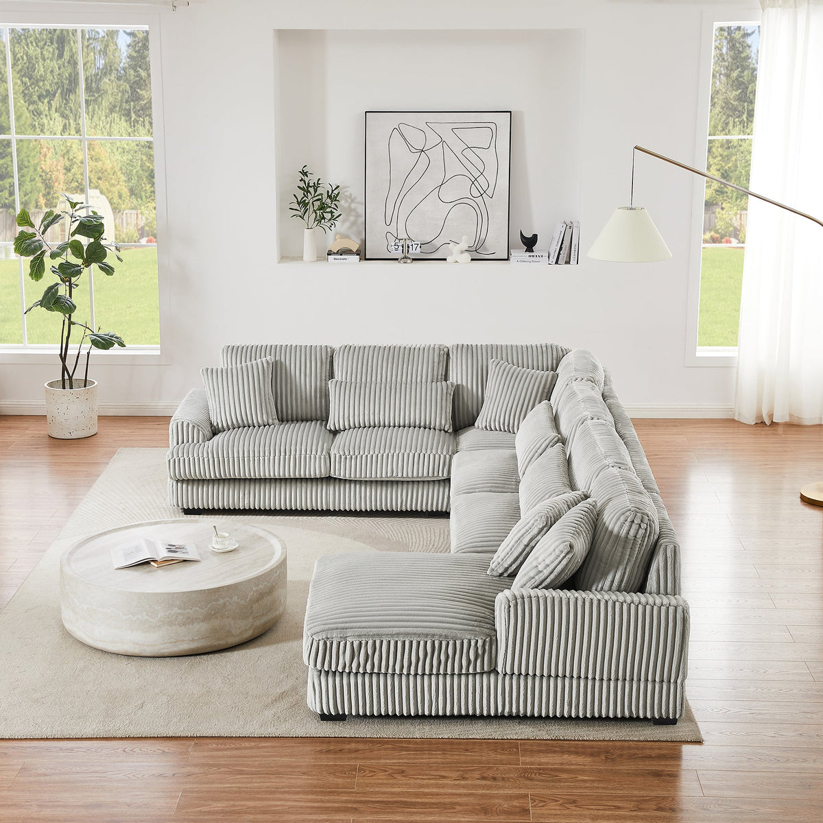 129" Oversized Sectional Sofa U-Shaped Sofa Couch Modern Sofa Upholstered in Soft Corduroy With a Chaise Lounge for Livi