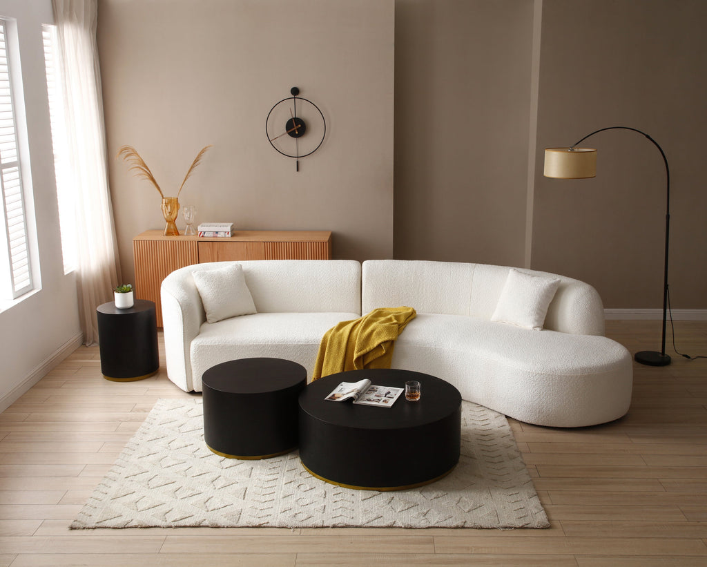 Luxury Modern Style Living Room Upholstery Curved Sofa With Chaise 2-Piece Set, Right Hand Facing Sectional,  Boucle Cou