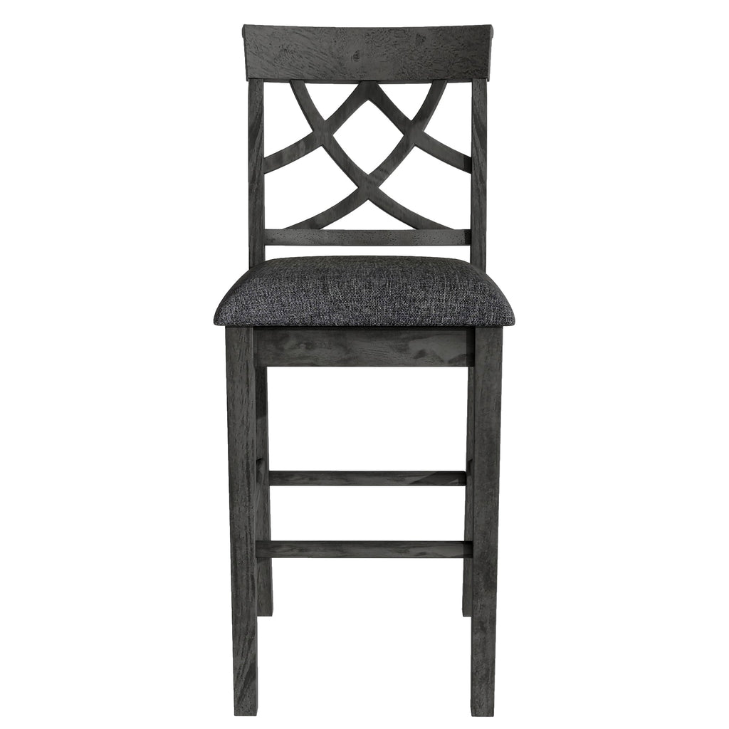 Updated Counter Height 5-Piece Solid Wood Dining Table Set, 59*35.4Inch Table With Curved Wine Rack and 4 Upholstered Ch