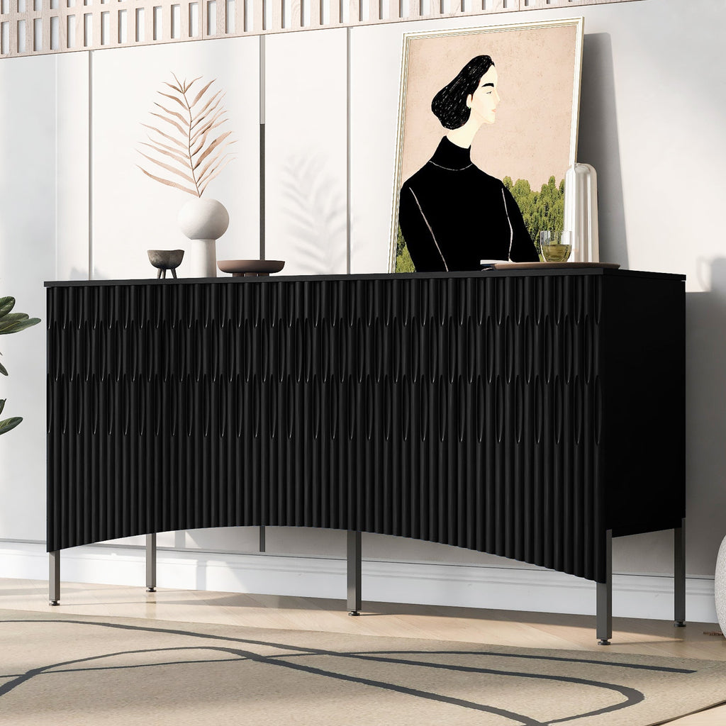 Elegant Sideboard Featuring Curved Bottom Doors With Arched Groove Design in a Stylish Four-Door Layout,Suitable for Liv
