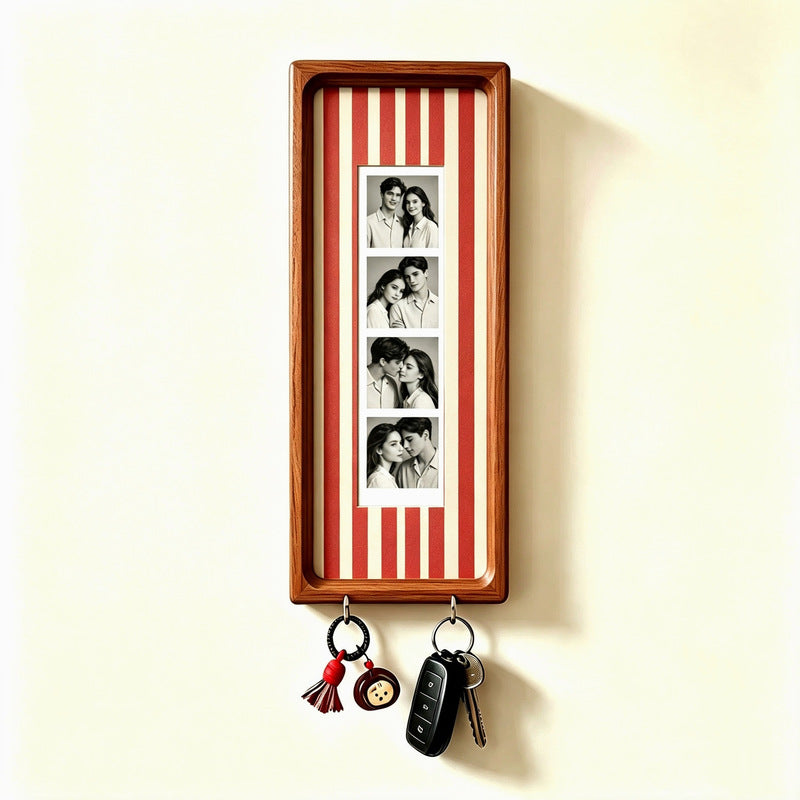Cadre photo en bois pour couple avec porte-clés – Cadre photo mural, porte-clés à rayures vintage, cadeau d'anniversaire