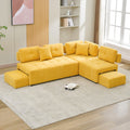 91.73" L-Shaped Sofa Sectional Sofa Couch With 2 Stools and 2 Lumbar Pillows for Living Room, Yellow