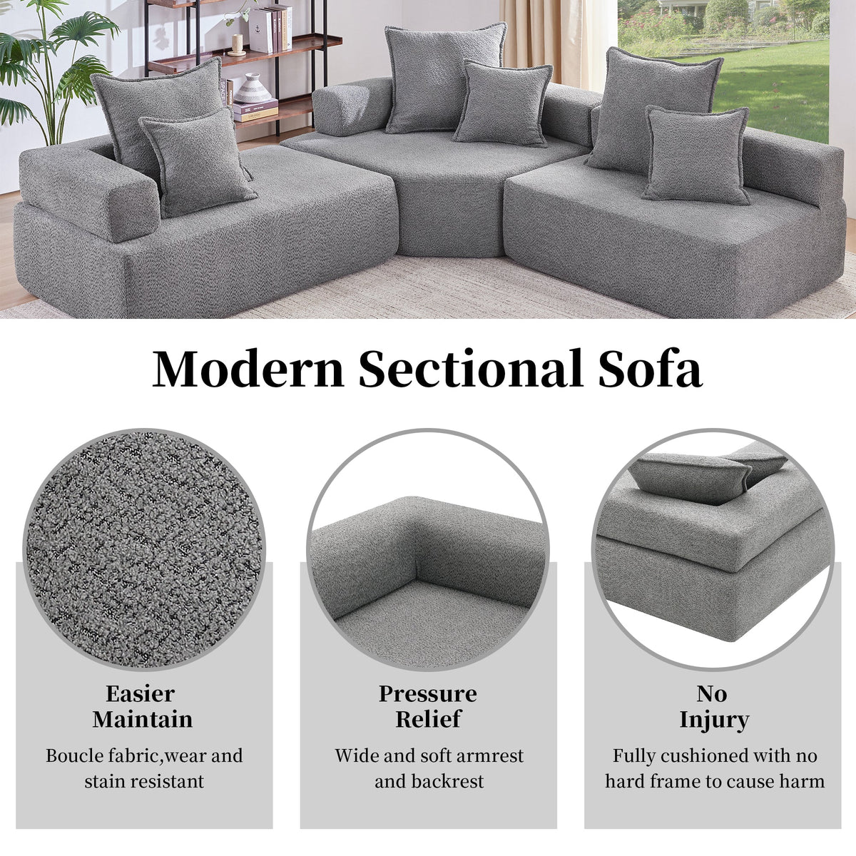 Oversized Modular L Shaped Sectional Sofa,Luxury Boucle Floor Couch Set,Convertible Sleeper Couch,Spacious Foam-Filled S