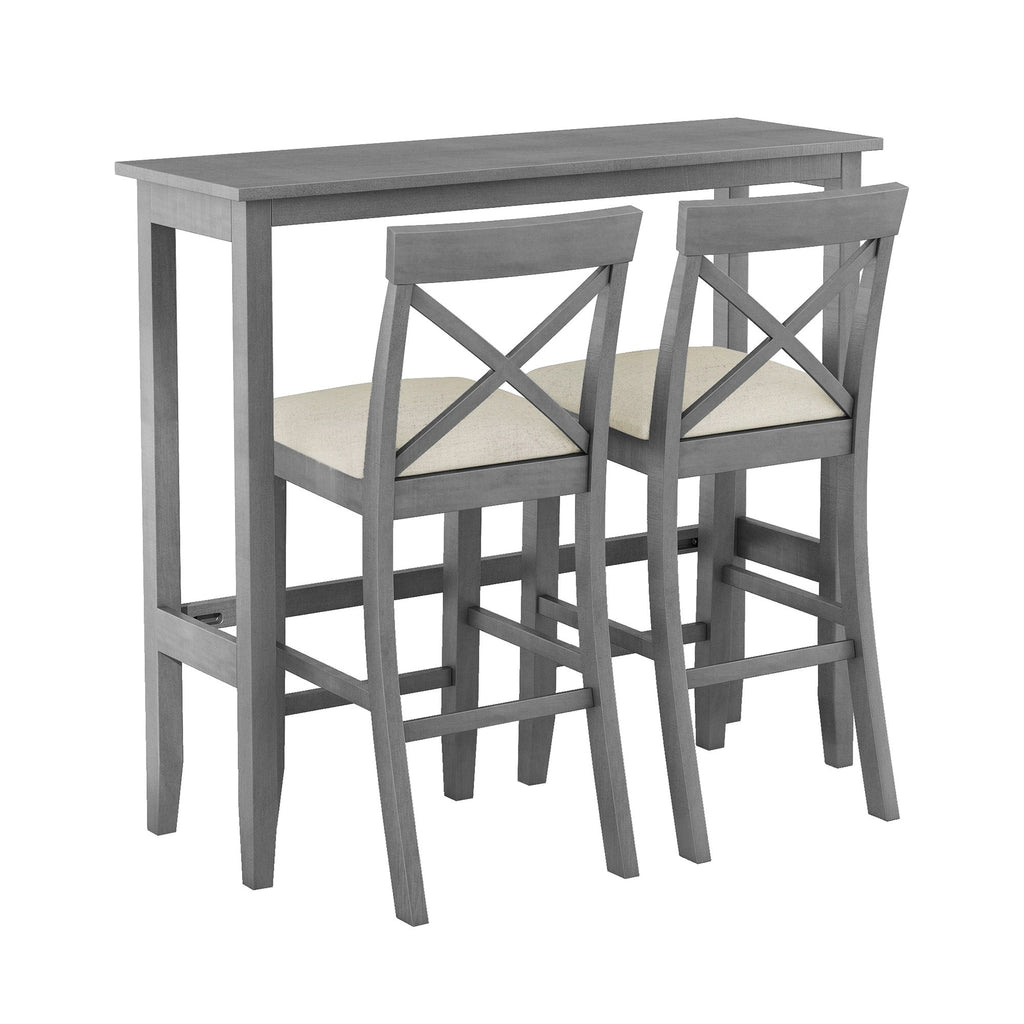 Farmhouse 48"Rectangular Wood Bar Height Dining Set Kitchen Breakfast Nook With 2 Chairs for Small Places,Gray