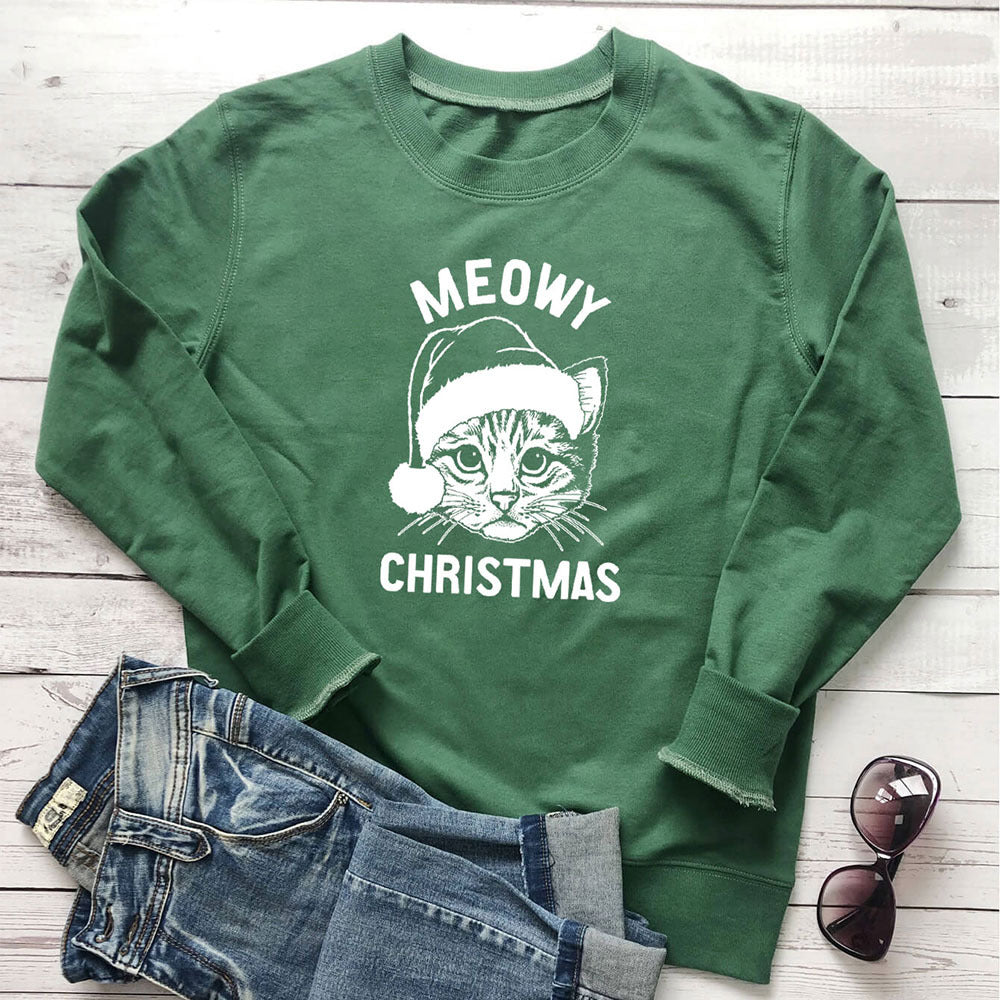 Letter printed cat round neck hoodie