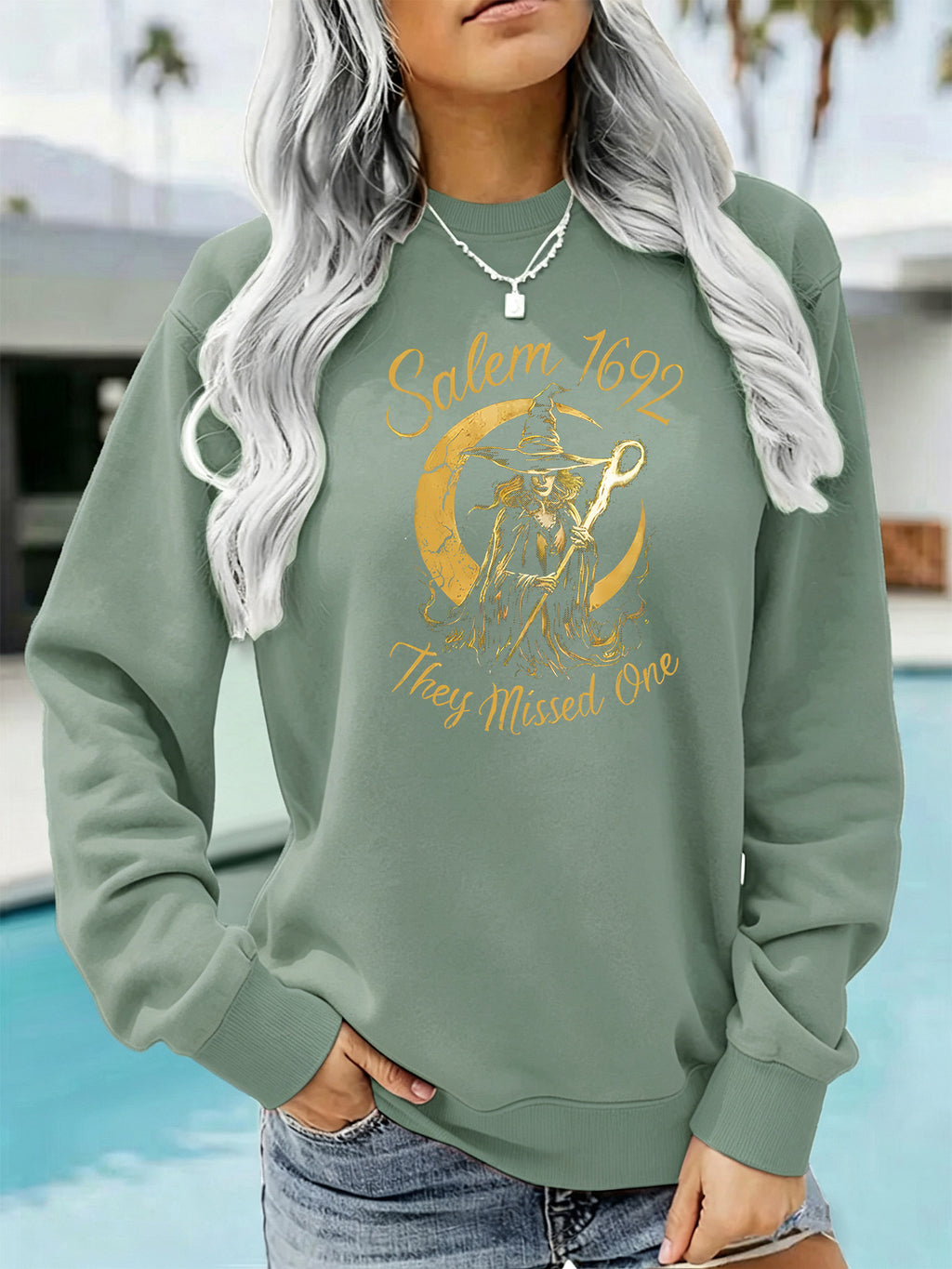 Printed round neck fleece hoodie