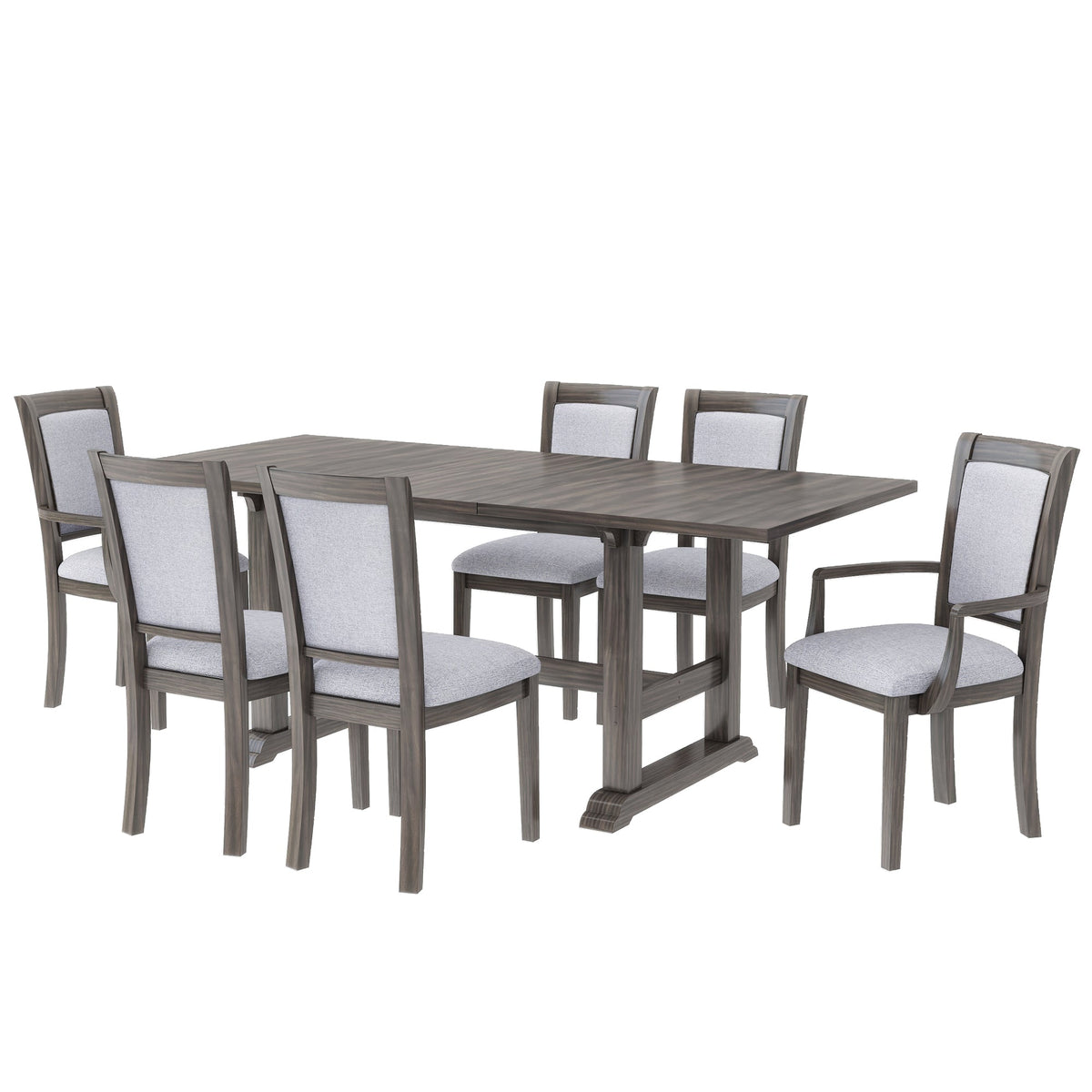 7-Piece Updated 76.9inch Extendable Trestle Dining Table Set With Removable Leaf, Kitchen Table Set With Upholstered Sid