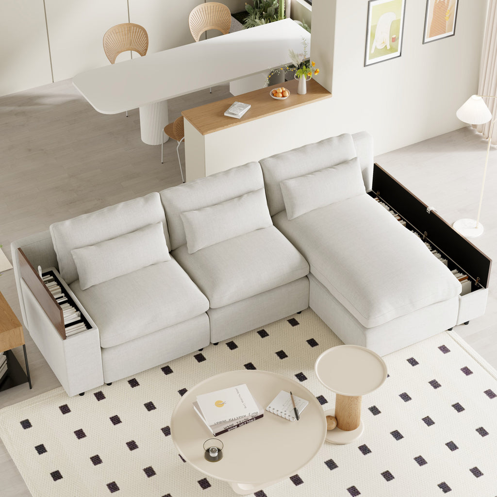 Sofá modular en forma de L con cojines de respaldo extraíbles, 3 almohadas y 2 espacios de almacenamiento, adecuado para salas de estar, ofi
