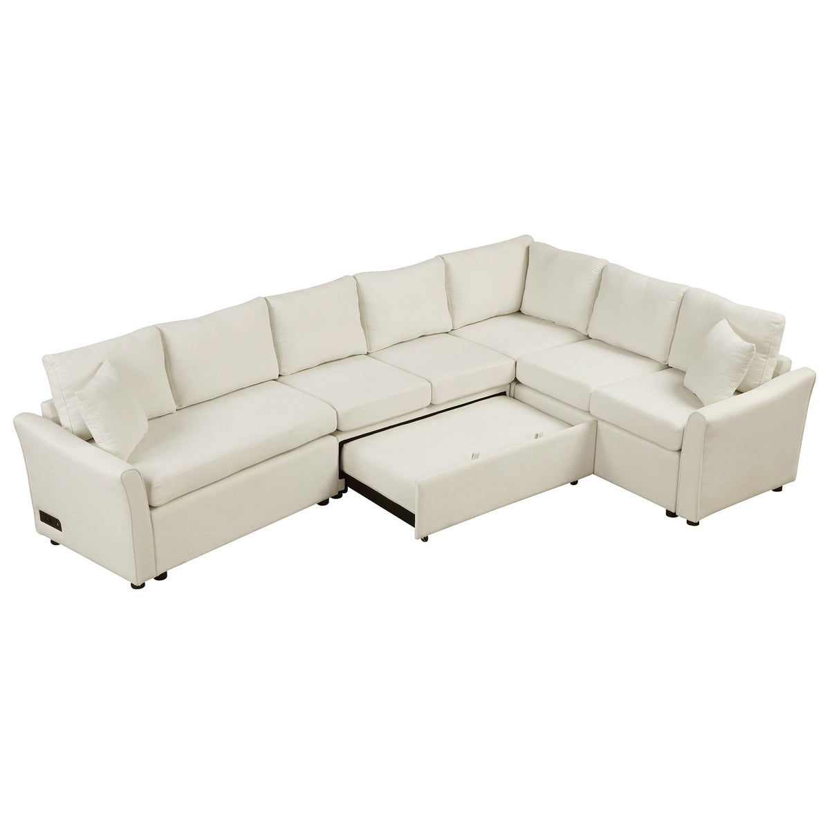 Sofá en forma de L de 124.8", sofá cama convertible extraíble con dos cojines de respaldo, dos puertos USB y dos enchufes eléctricos