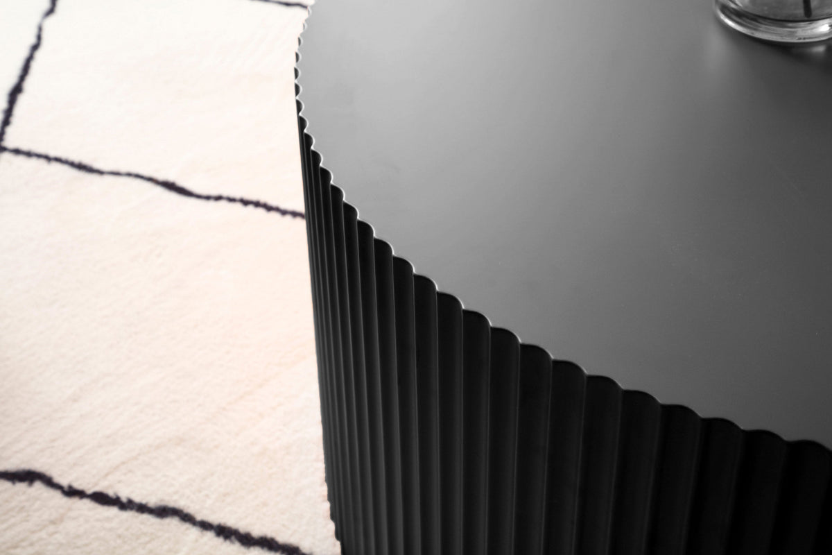 Sleek and Modern Round Coffee Table With Eye-Catching Relief Design, Black