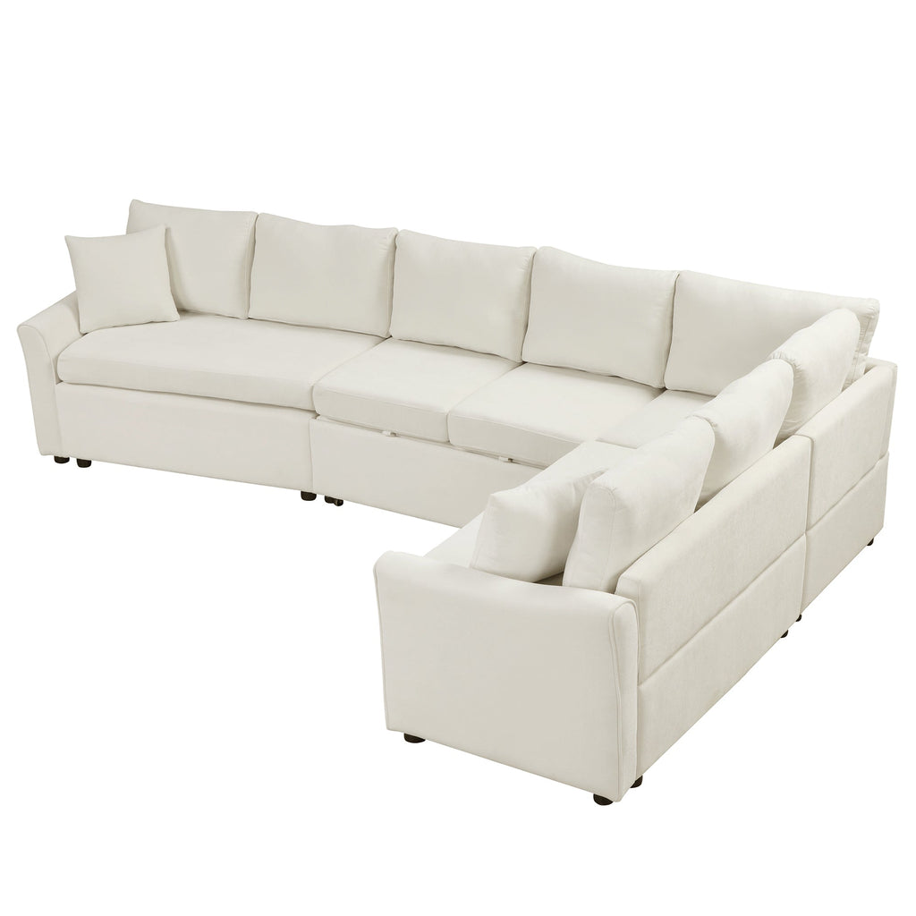 124.8"l-Shaped Sofa Convertible Sofa Bed Pull Out Sofa Sleeper With Two Back Pillows, Two USB Ports and Two Power Socket