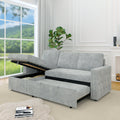 Sofá cama de 85 pulgadas, sofá cama de 3 plazas con chaise longue de almacenamiento, reposabrazos cuadrado con tirador y tachuelas de cobre, chenilla, color claro