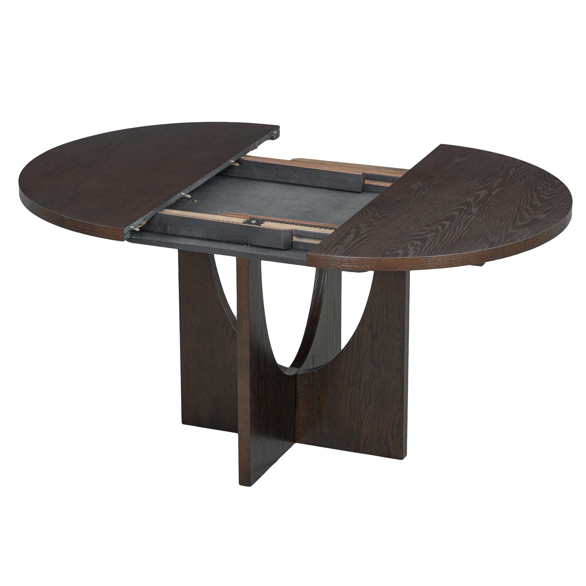 Modern 5-Piece Extendable Round Dining Table Set With 16.2inch Removable Leaf for Small Places, Espresso+Gray