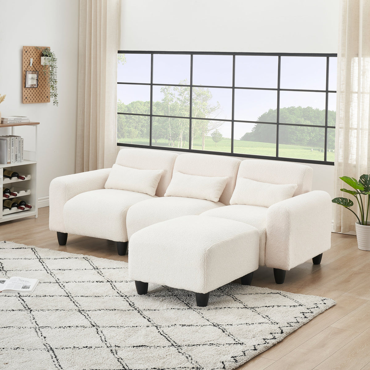 The 84.6-Inch Beige Teddy Fleece Creative Sofa Can Be Assembled Into a Two-Seater Sofa Plus a Single Couch With Three Wa