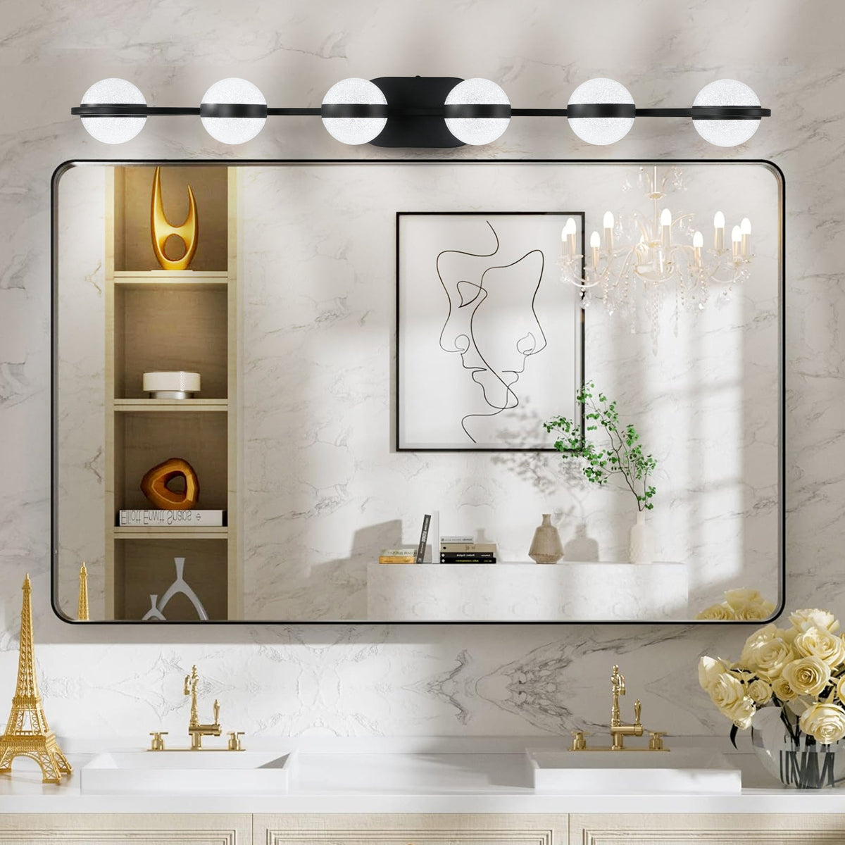 Luces de tocador con 6 bombillas LED para iluminación de baño (negro)
