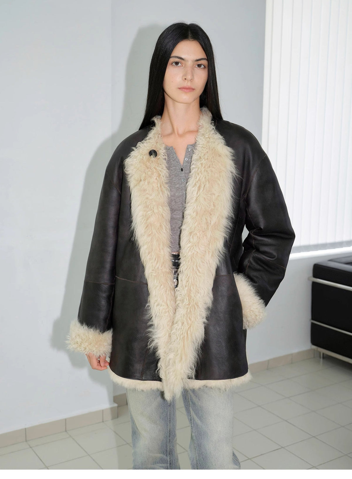 Abrigo de piel de oveja de lana toscana de doble cara, casual, elegante y sencillo, "Fantasía de doble cara" para mujer