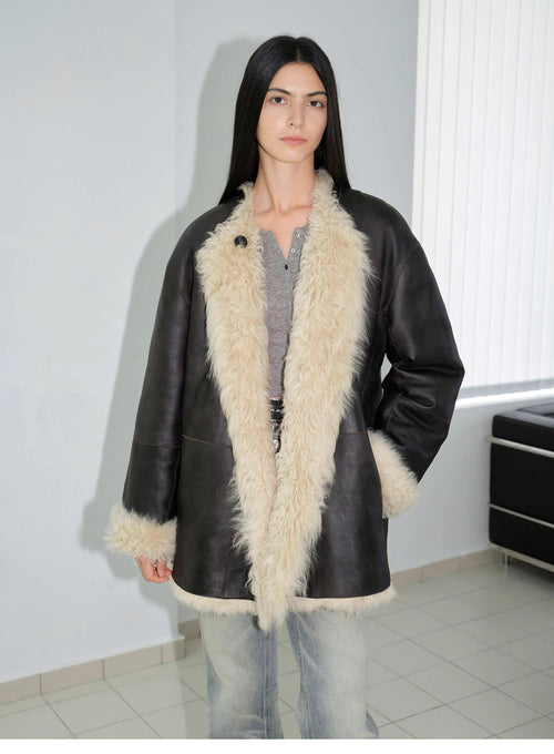 "Double-Sided Fantasy" Simple Elegant Casual Double-Sided Tuscan Wool Sheepskin Fur Coat for Women