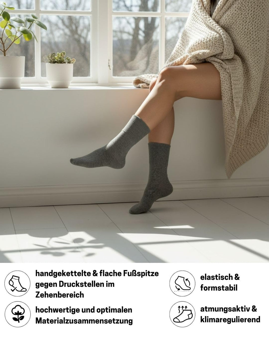 sockenkauf24 Diabetikersocken ohne Gummi & ohne Naht 97% Baumwolle (6 Paar) Diabetiker Socken mit Komfortbund für Damen & Herren