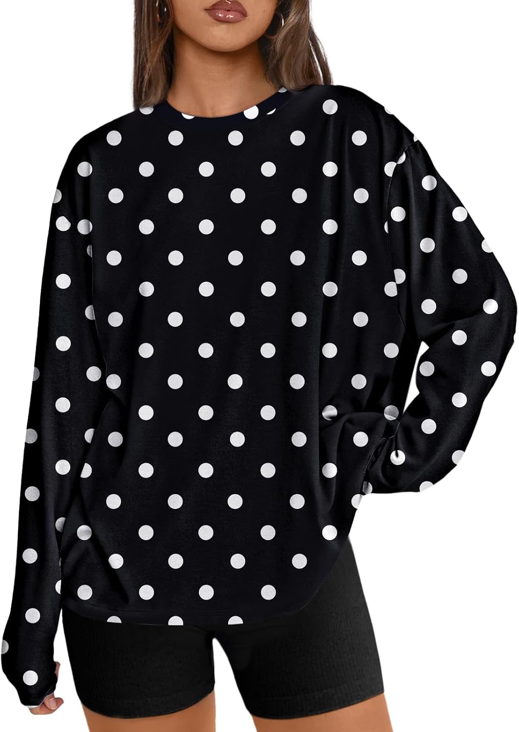 Trendy Queen Damen Oversize Langarmshirts Herbst-Oberteile 2026 Basic-Shirts