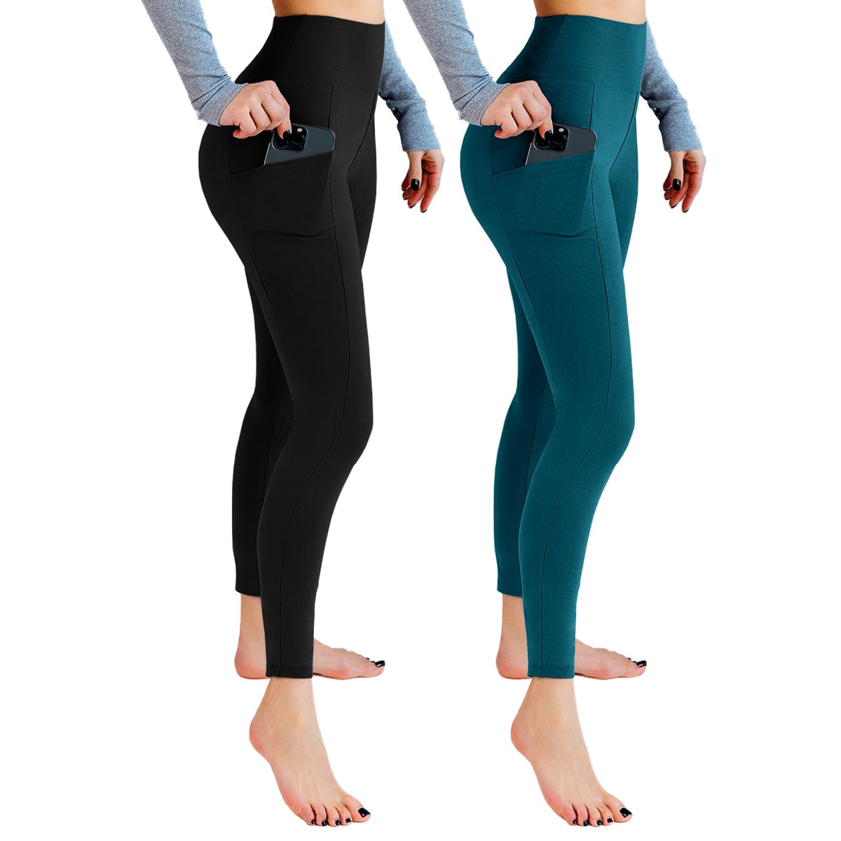 Leafigure 2er Pack High Waist Leggings Damen mit Taschen