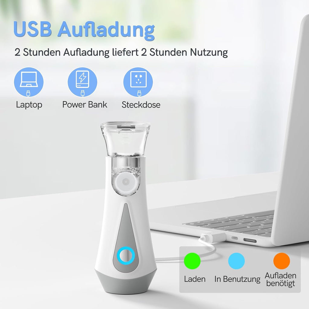 Inhalationsgerät, JOSSIS Ultra Leise Inhaliergeräte für Erwachsene, Kinder, Partikelgröße 1-5µm, Einstellbarer Sprühnebel, Aufladbarer Inhalator