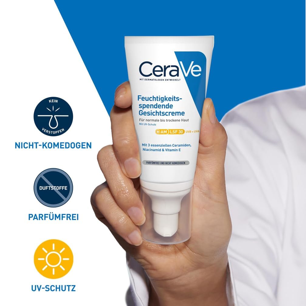 CeraVe Feuchtigkeitsspendende Gesichtscreme LSF 50, UVA- & UVB-Schutz, 50ml