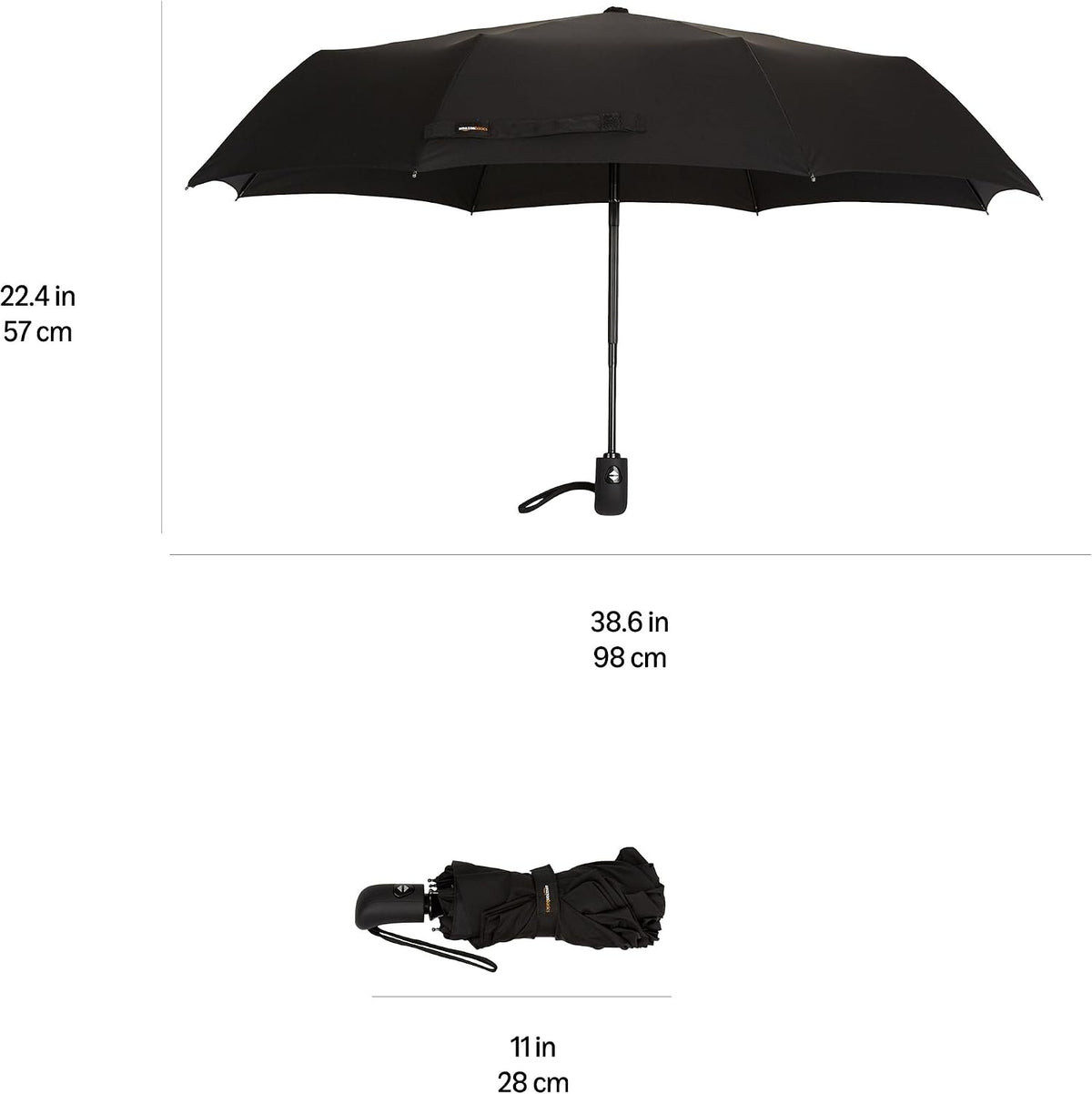 Amazon Basics Octogonale Parapluie pliant à ouverture automatique Noir, 28 x 98 cm