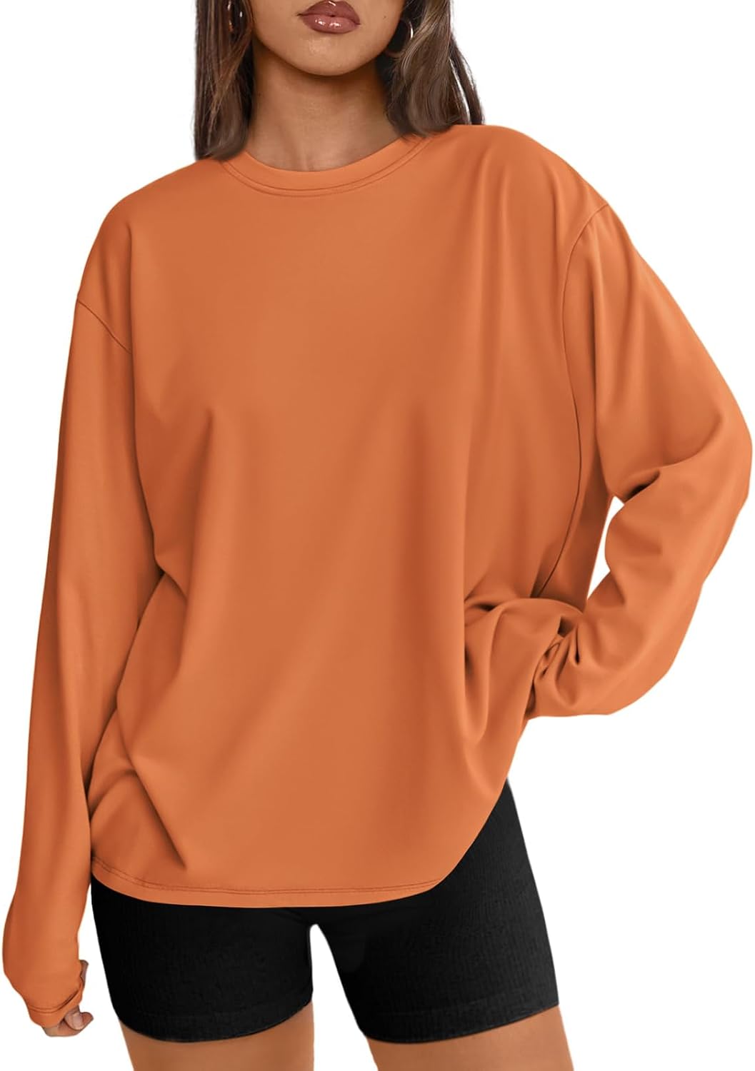 Trendy Queen Damen Oversize Langarmshirts Herbst-Oberteile 2026 Basic-Shirts