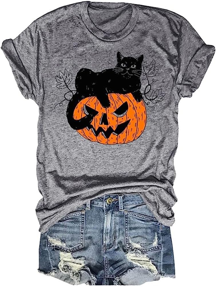 Halloween-Kürbis-Shirts für Damen, Herbst-T-Shirts, niedliche grafische Herbst-Shirts, Thanksgiving-Oberteile