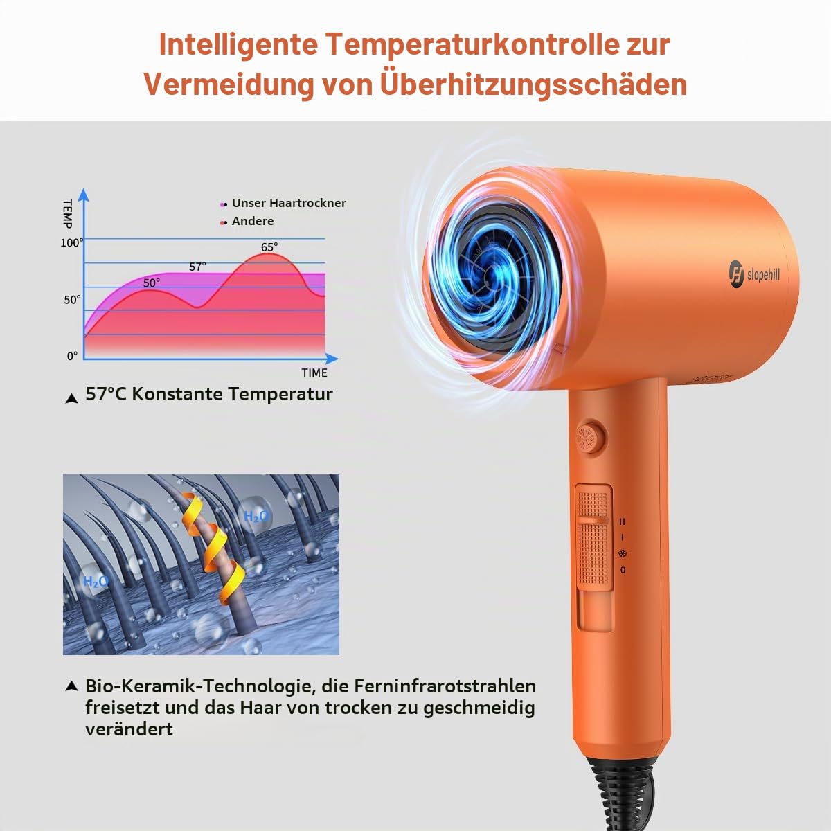 Ionen Föhn AC Motor 1800W Haartrockner slopehill Schnelltrocknen Hair Dryer