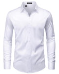 Herren-Businesshemd bügelfrei Regular Fit Langarm knitterfrei Business Casual Hochzeit Stretch Button-Down-Hemd