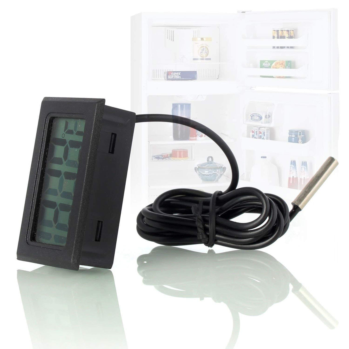 ARCELI Digital LCD Thermometer Temperaturüberwachung mit externer Sonde für Kühlschrank Gefrierschrank Kühlschrank Aquarium - schwarz （4 Stück）