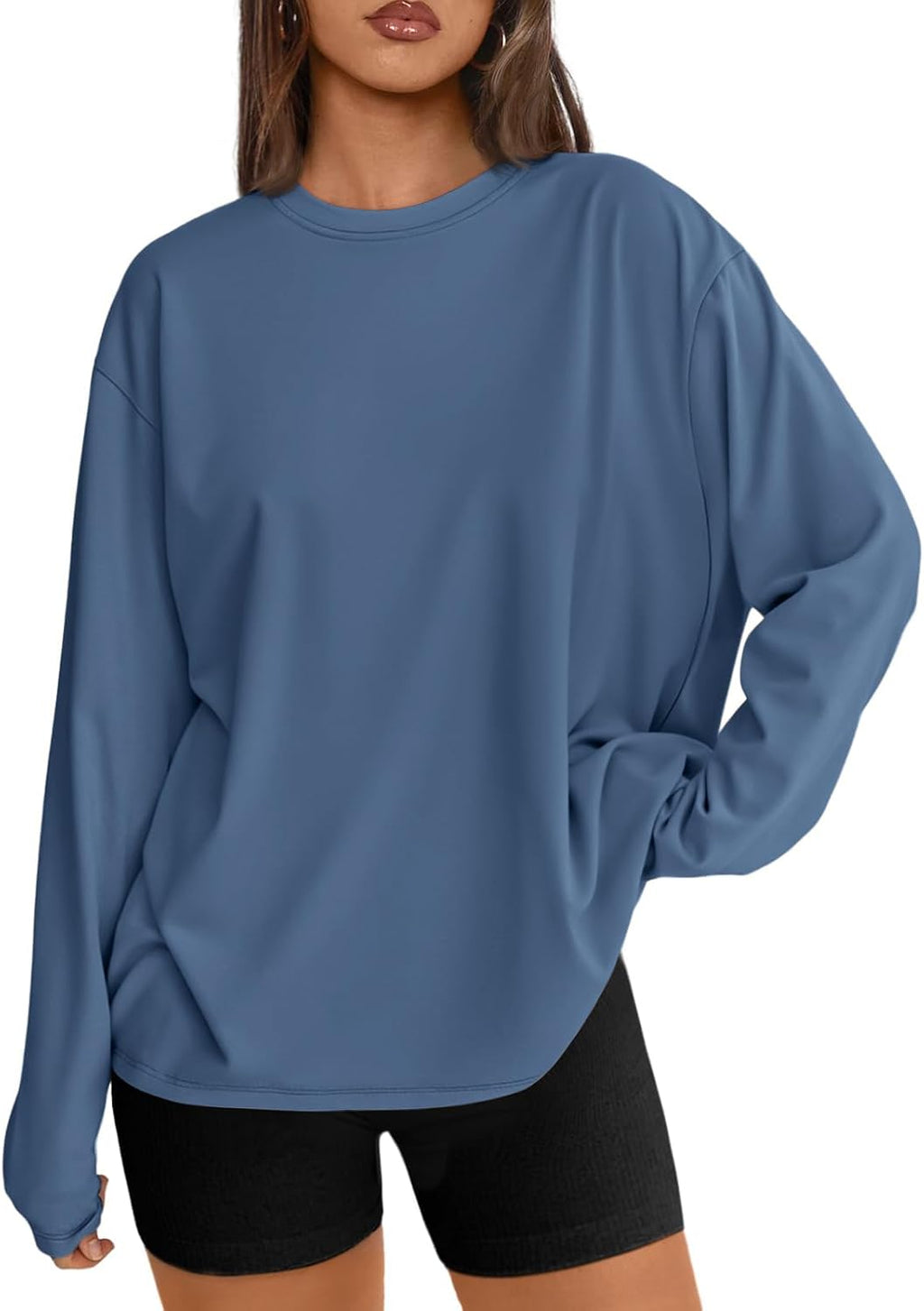 Trendy Queen Damen Oversize Langarmshirts Herbst-Oberteile 2026 Basic-Shirts