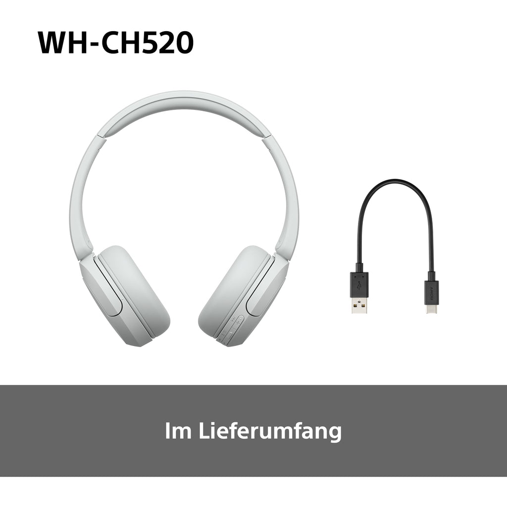 Sony WH-CH520 Kabellose Bluetooth-Kopfhörer - bis zu 50 Stunden Akkulaufzeit mit Schnellladefunktion, On-Ear-Modell - Schwarz