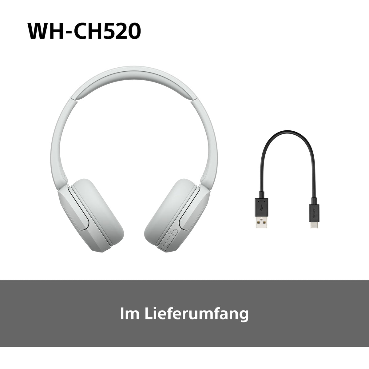 Sony WH-CH520 Kabellose Bluetooth-Kopfhörer - bis zu 50 Stunden Akkulaufzeit mit Schnellladefunktion, On-Ear-Modell - Schwarz
