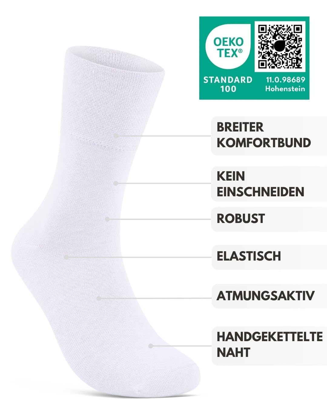 sockenkauf24 Diabetikersocken ohne Gummi & ohne Naht 97% Baumwolle (6 Paar) Diabetiker Socken mit Komfortbund für Damen & Herren