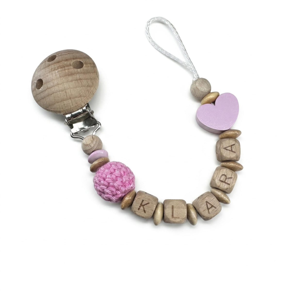 Schnullerband mit Namen für Mädchen & Jungen personalisierte Baby Geschenke (REH Herzchen)