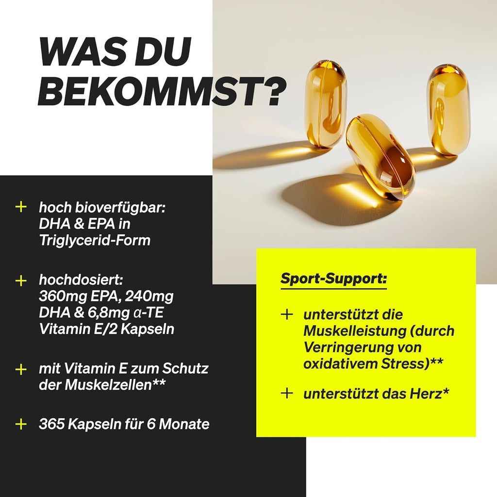 natural elements Omega 3 – 365 Kapseln – 2000mg Fischöl pro Tagesdosis – mit EPA und DHA in Triglycerid-Form – Laborgeprüft und aufwendig aufgereinigt