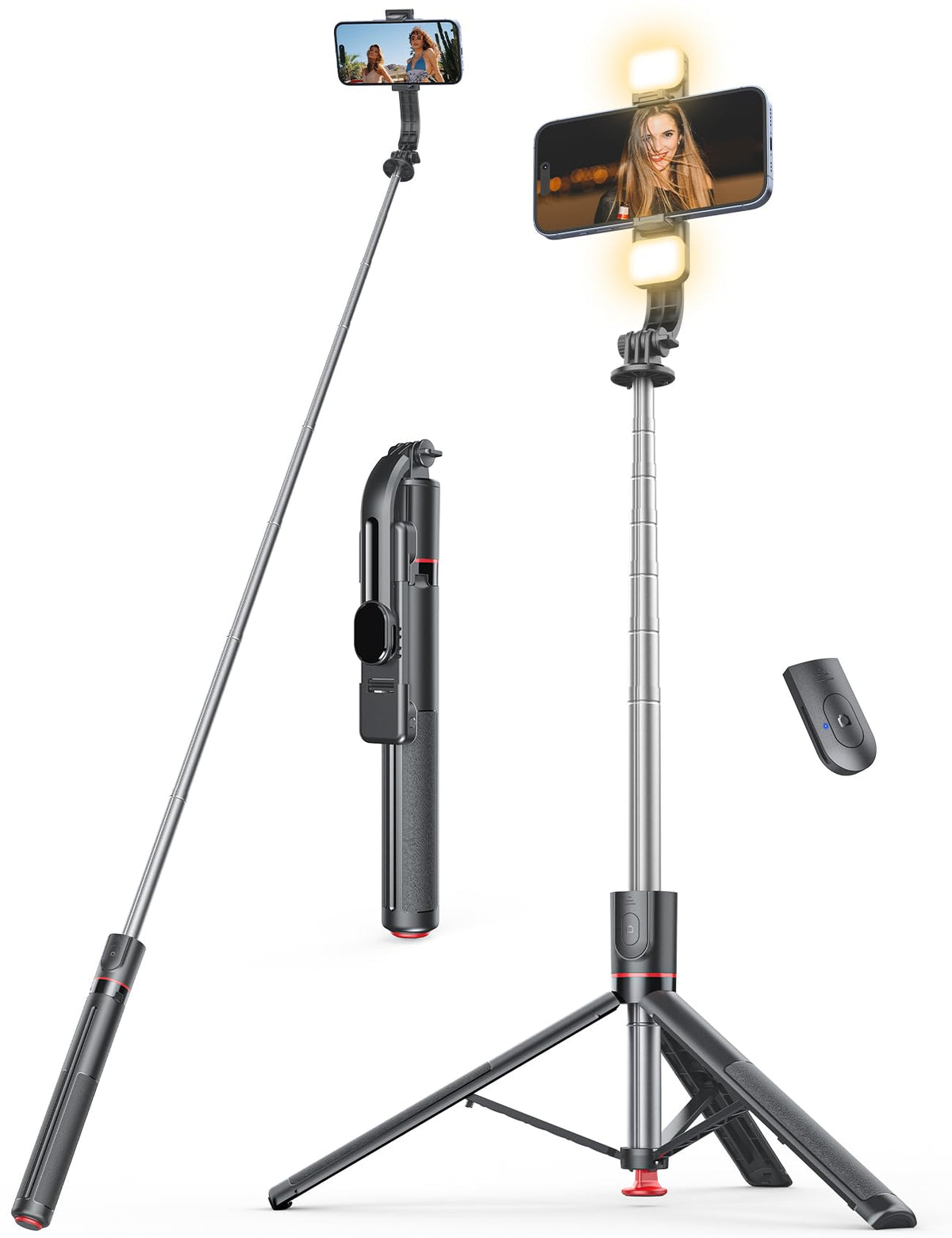 Selfiestick Stativ und Fernbedienung, 2 Fülllicht Stativ für Smartphones