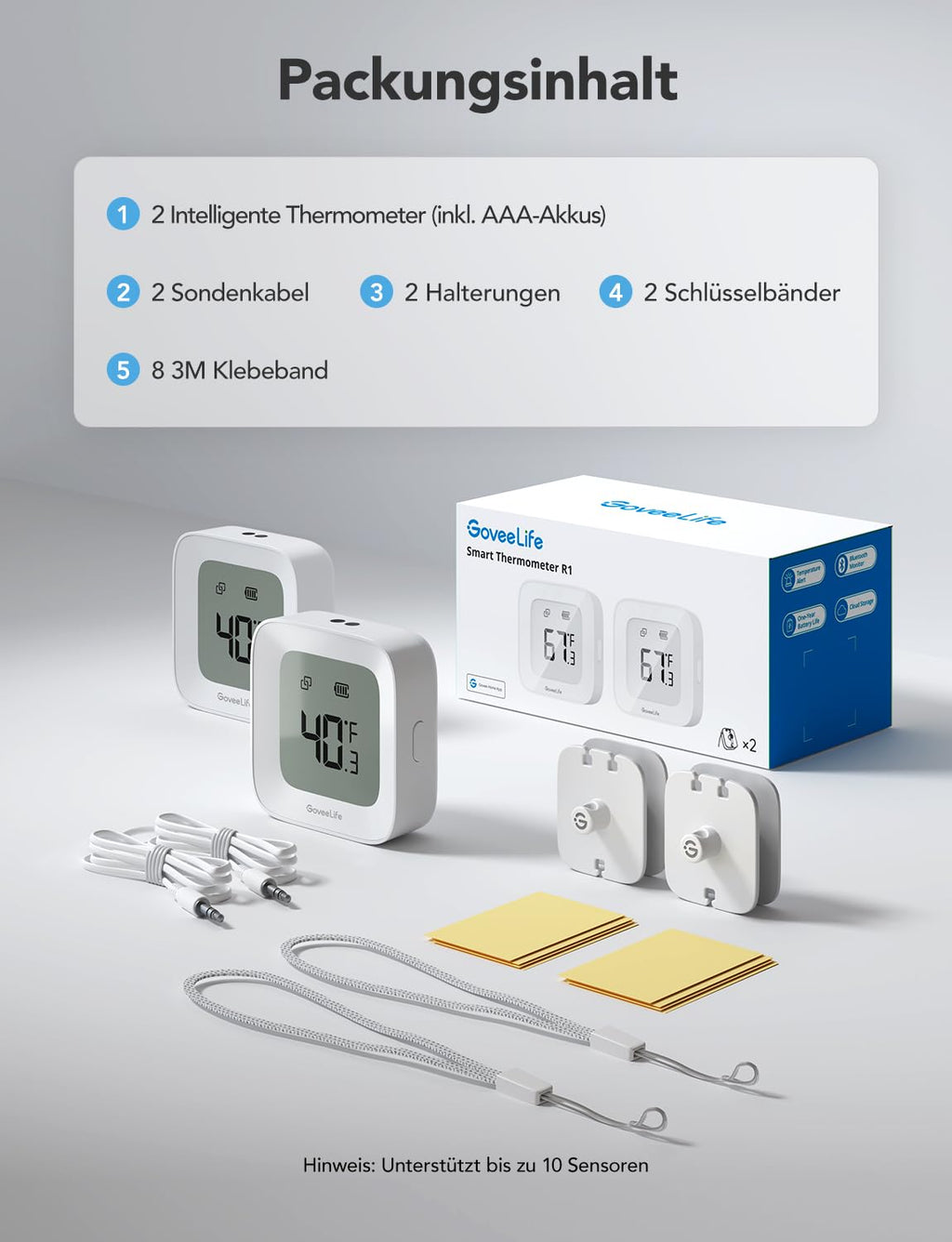 GoveeLife Kühlschrank Thermometer WLAN mit Digital & Alarm App, 1er-Sensor