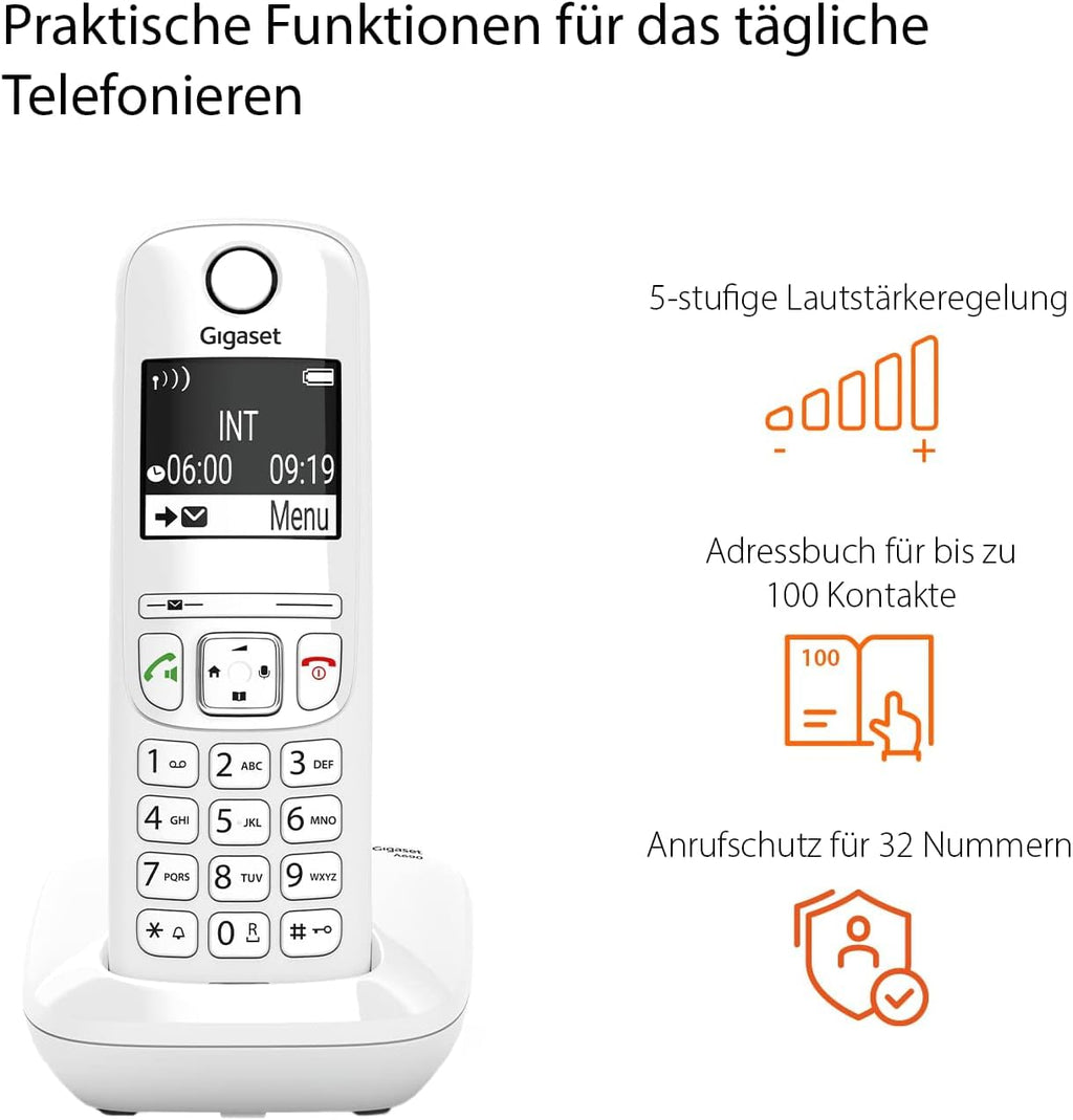 Gigaset AS690 - Schnurloses DECT-Telefon - großes, kontrastreiches Display - Brillante Audioqualität - einstellbare Klangprofile - Freisprechfunktion - Anrufschutz, schwarz [Deutsche Version]