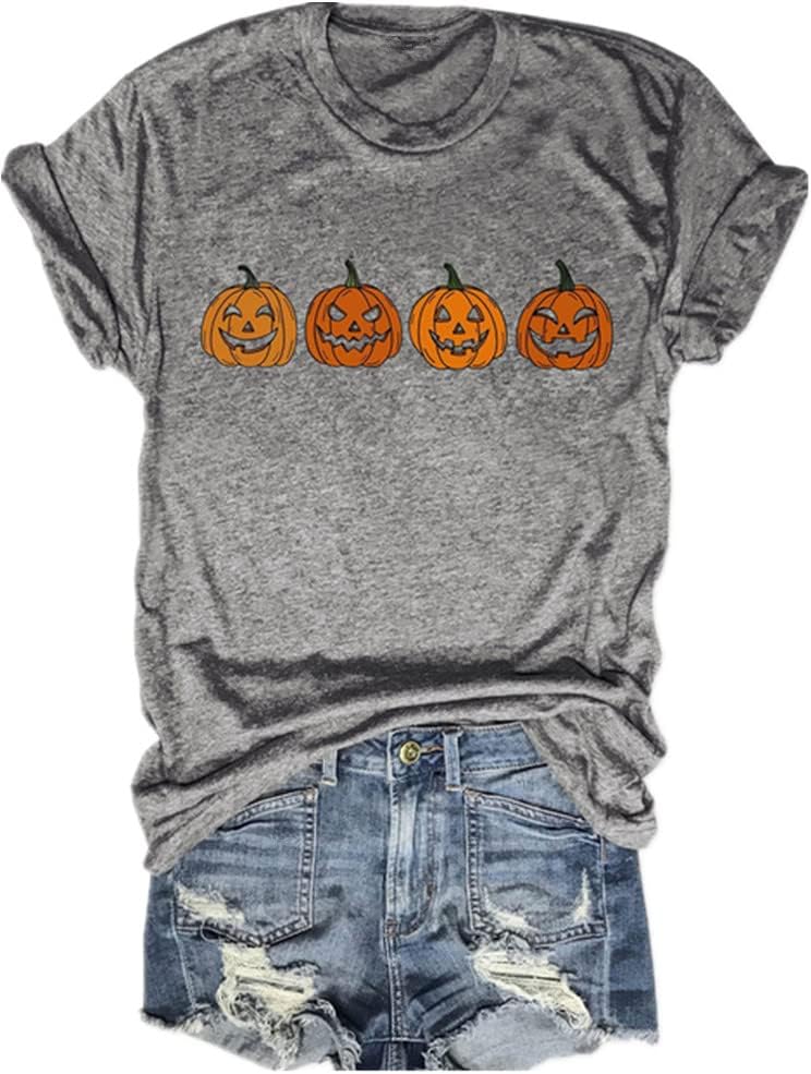 Halloween-Kürbis-Shirts für Damen, Herbst-T-Shirts, niedliche grafische Herbst-Shirts, Thanksgiving-Oberteile