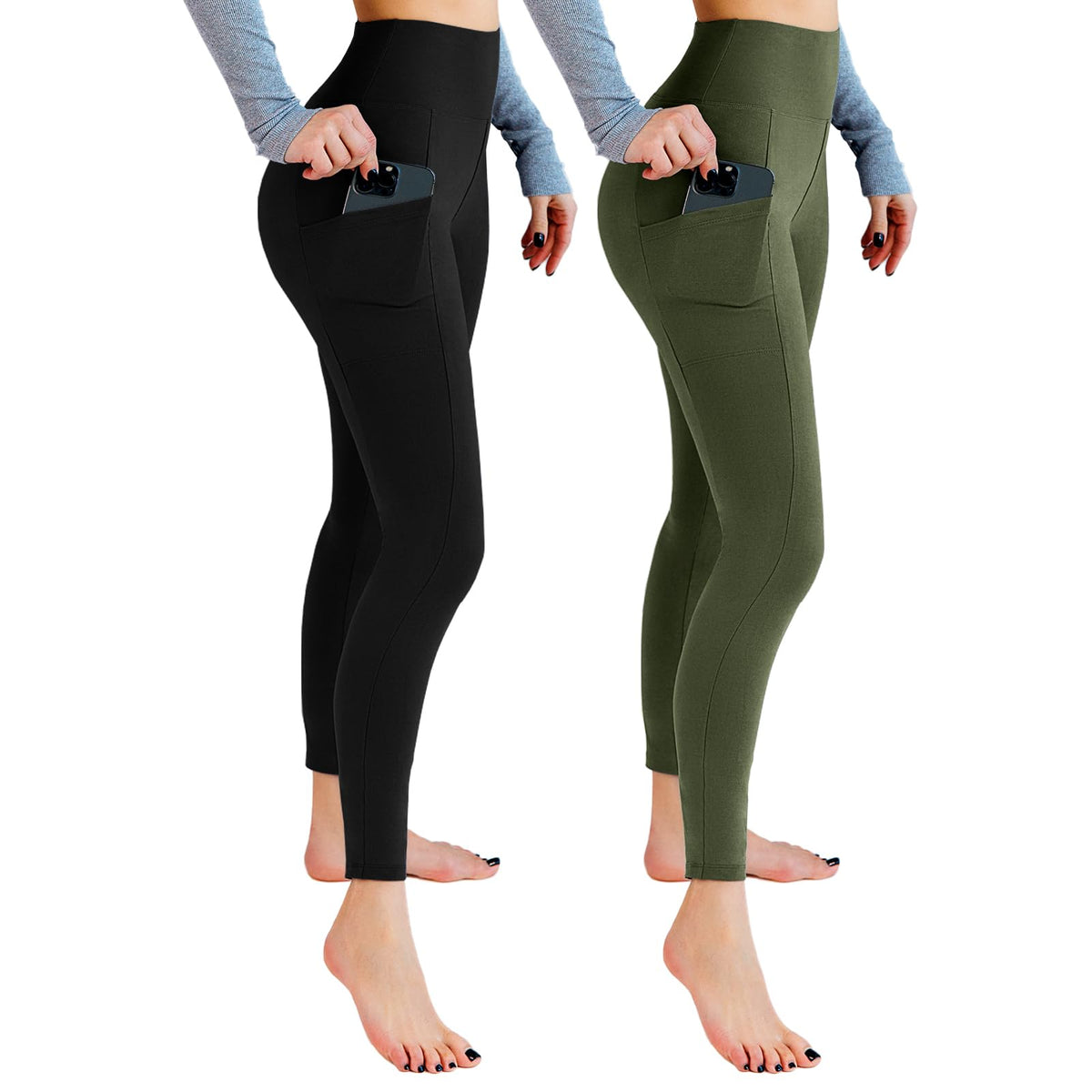 Leafigure 2er Pack High Waist Leggings Damen mit Taschen