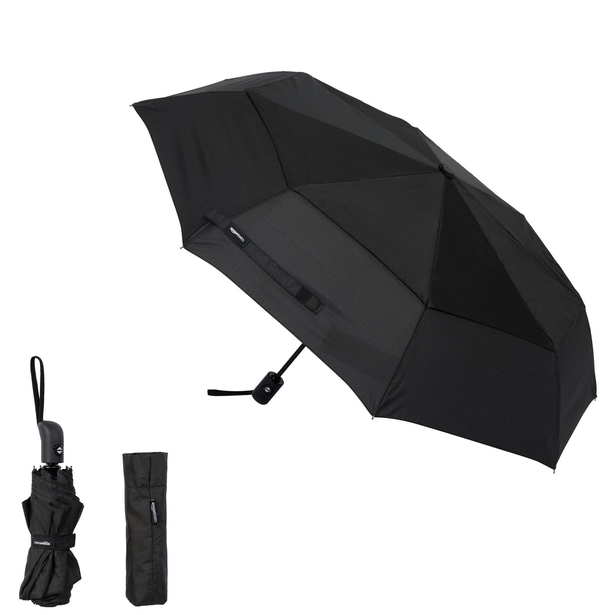 Amazon Basics Octogonale Parapluie pliant à ouverture automatique Noir, 28 x 98 cm