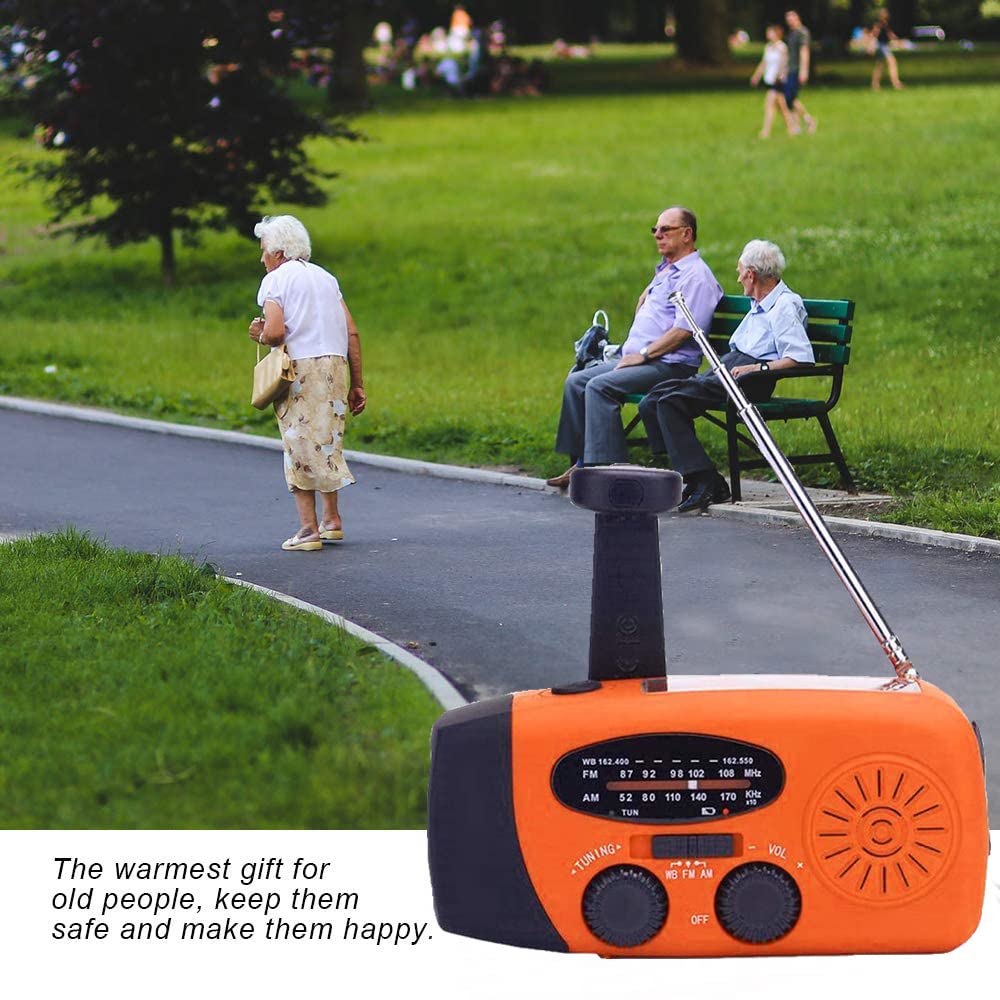 Notfall-Solarradio,Solarbaby Selbstbetriebenes Kurbelradio mit LED-Taschenlampe, SOS-Alarm,AM/FM Wetter Wind Up Radio mit 2000mAh Akku für Notladung von Smartphone,(Rod)