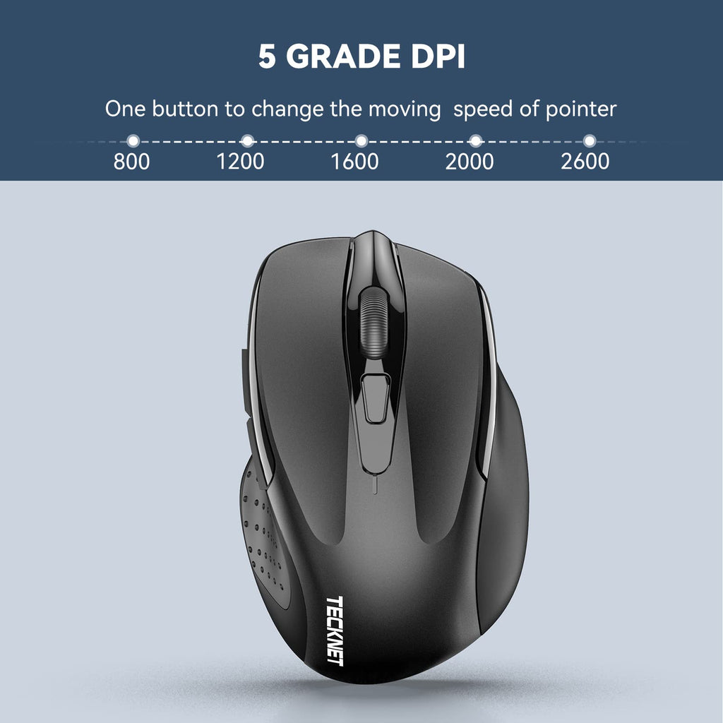 TECKNET Kabellose Maus, 2.4G Optische Funkmaus mit USB Empfänger, Grau