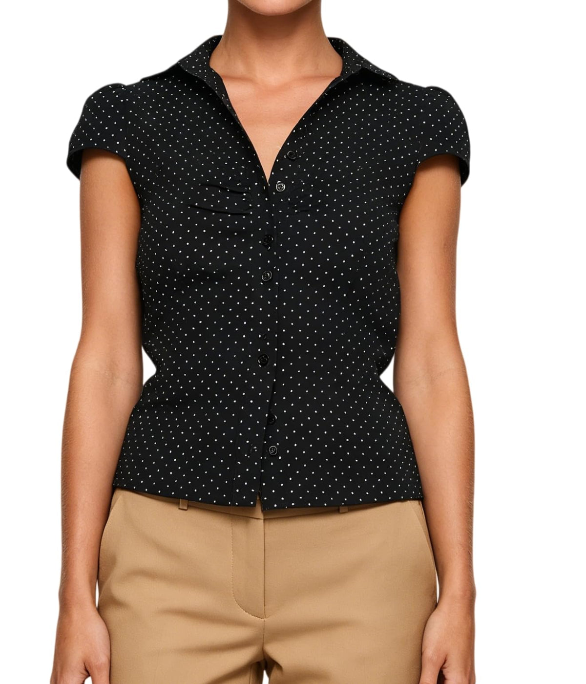Damen Y2K Kurzarm-Bluse mit Knopfleiste, körperbetont und mit Kragen